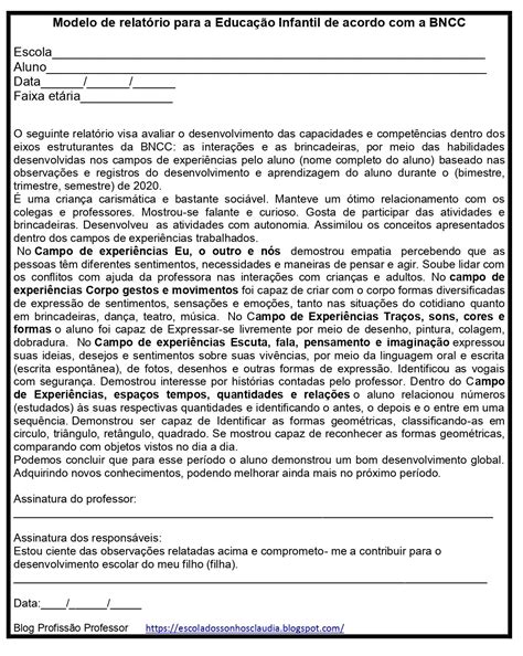 Relatório Individual Educação Infantil De Acordo Com A Bncc