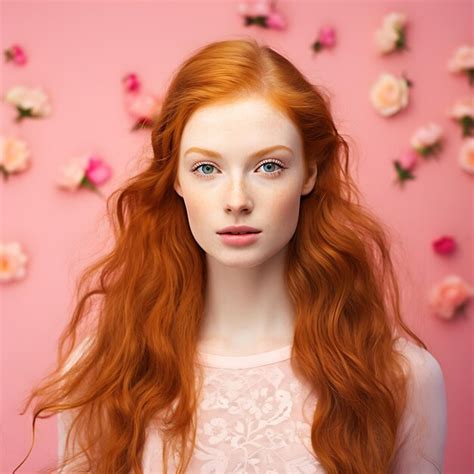 Premium Photo Ginger Woman Posing On Pink Background