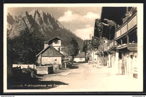 Zugspitze AK Garmisch Frühlingsstrasse mit der Zugspitze