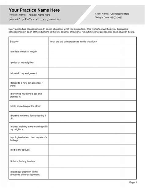 Social Skills Worksheet For Consequences Editable Fillable Printable