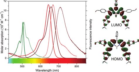 Absorption Bold Line And Normalized Fluorescence Thin Line Spectra