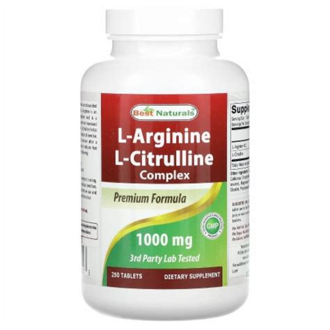 Best Naturals L Arginine L Citrulline Complex 250 Tablets 250 Count