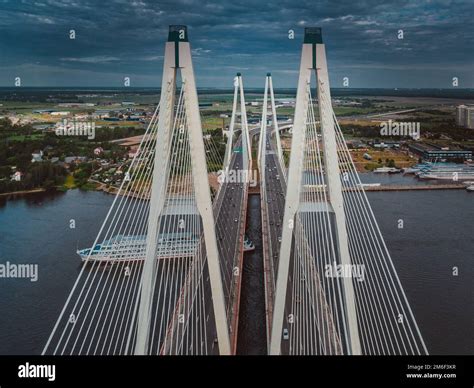 Bridge across the river. A large bridge in St. Petersburg Stock Photo ...