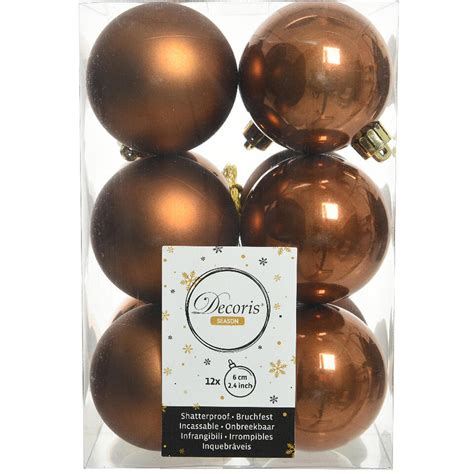 Decoris Kerstballen 12 Stuks Kunststof Kaneel Bruin 6 Cm Leen