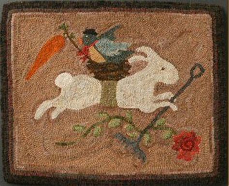 Garden Bunny Rug Hooking Pattern On Cotton Monk S Cloth Wool Rug