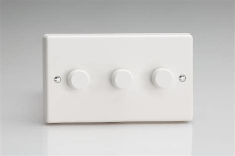 Varilight White Dimmer White Knob 3 Gang 2 Way Push On Off Rotary