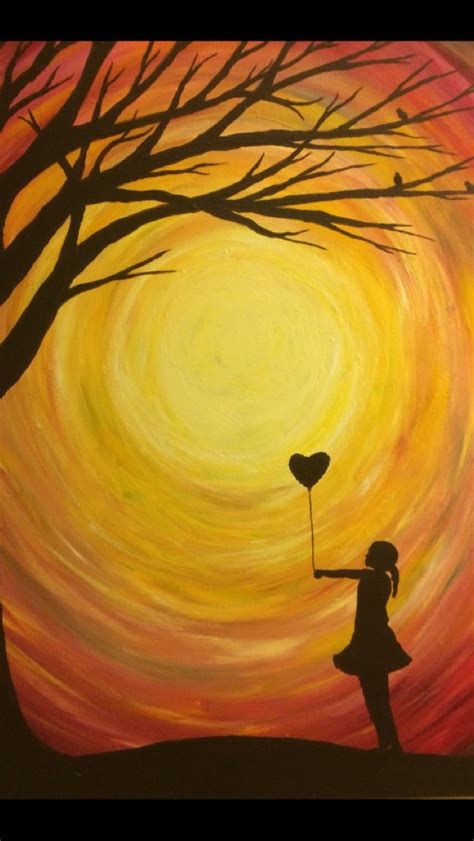 Girl With Balloon Silhouette Painting Silhouette Painting Beautiful