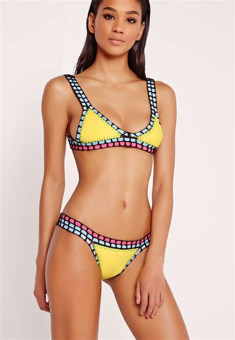 Lyst Missguided Yellow Triangle Crochet Bikini Set In Yellow