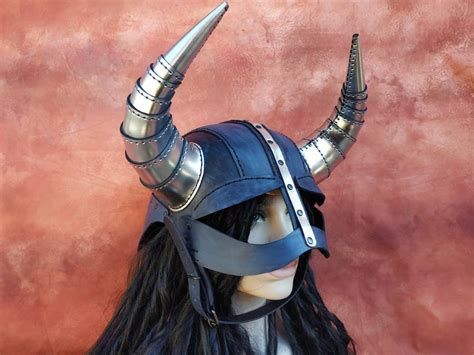 Leather Viking Helmet Helmet With Horns Steampunk Cap LARP Etsy