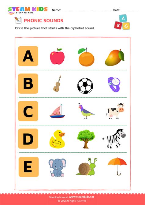 Phonic Sounds Worksheet For Preschool Steam Kids