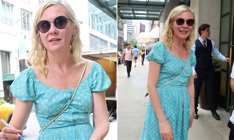 Kirsten Dunst Is Beautiful In Blue Floral Dress As She Stops To Sign Autographs In New York