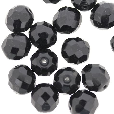 Black 12mm Faceted Glass Beads