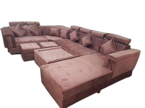 Pink 10 Seater U Shape Sofa Set With Center Table Suede At Rs 68000