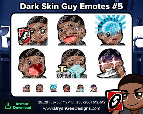 Dark Skin Guy Twitch Emotes Uno Reverse KEKW Big Brain Gasp Copium Evil