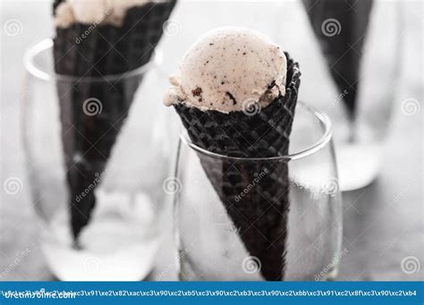 Black Cone Waffle Cup With Ice Cream Ice Cream In A Black Cone And