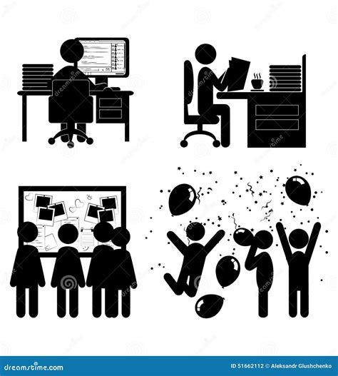 Set Of Flat Office Internal Communications Icons Isolated On Whi Stock