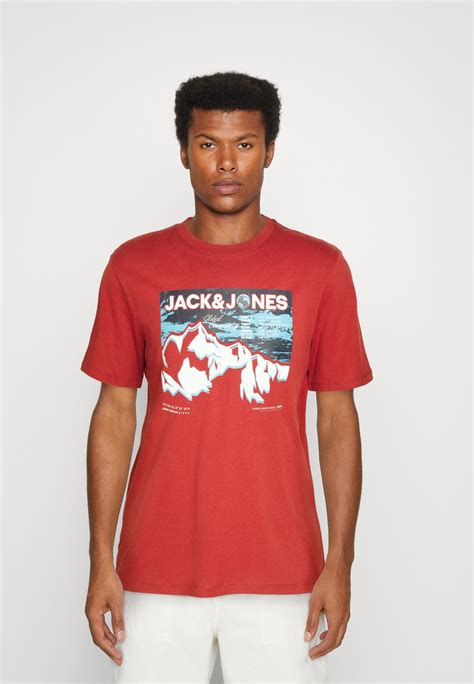 Jack And Jones Jcouniverse Tee Crew Neck T Shirts Med Print Rosewood