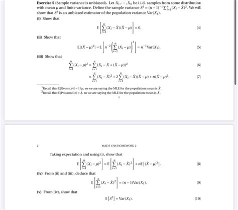 Solved Exercise Sample Variance Is Unbiased Let X X Chegg