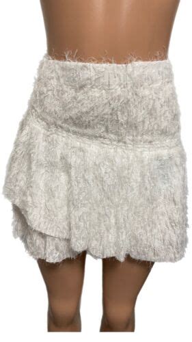 Idem Ditto White Fuzzy Tiered Ruffle Stretch On Mini Skirt Party