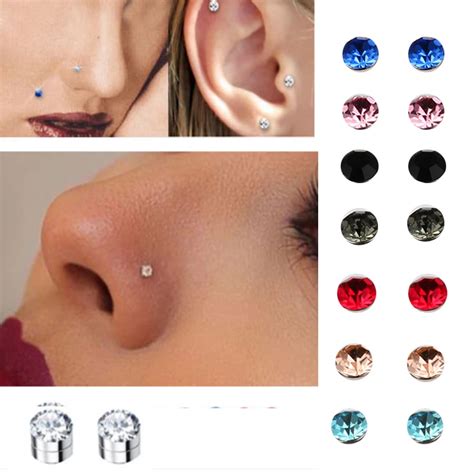 Crystal Magnetic Stud Earring Fake Magnet Nose Ear Lip Stud Non