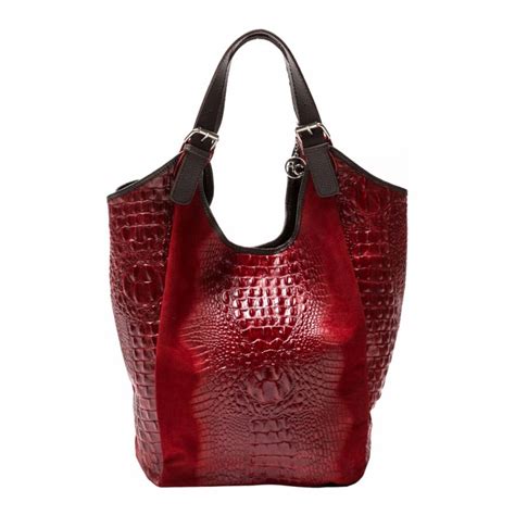 Red Leather Croc Print Hobo Bag Brandalley