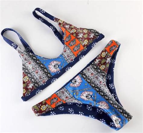 Retro Colorful Print Two Piece Bikini Set Swimsuit On Luulla