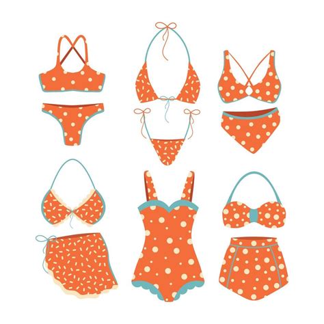 conjunto de gráficos de ilustración vectorial de diferentes trajes de baño bikini iconos de un