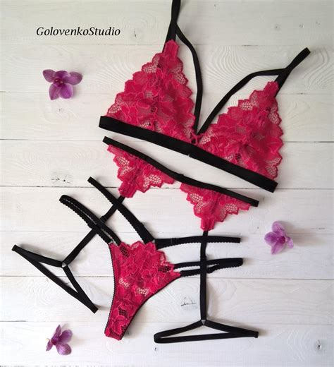 Pink Lingerie Set Pink Garter Belt Lingerie Totally White Strappy Lingerie Sexy Honeymoon