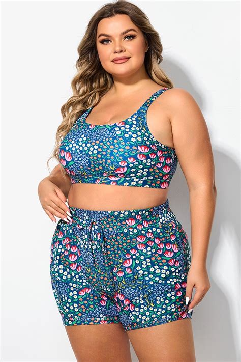 Floral Print Wide Strap Women Bikini Top Meet Curve Meet Curve