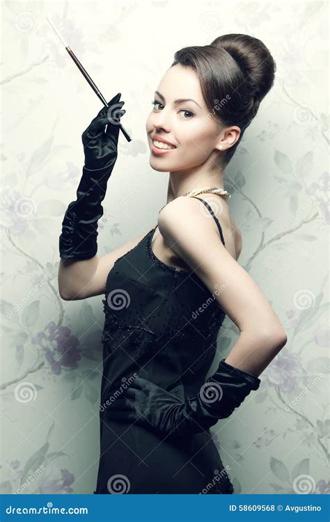 Retro Portrait Of Beautiful Woman Smoking Stock Photo Image Of Holder