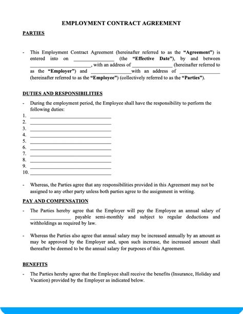 Free Simple Employment Contract Sample