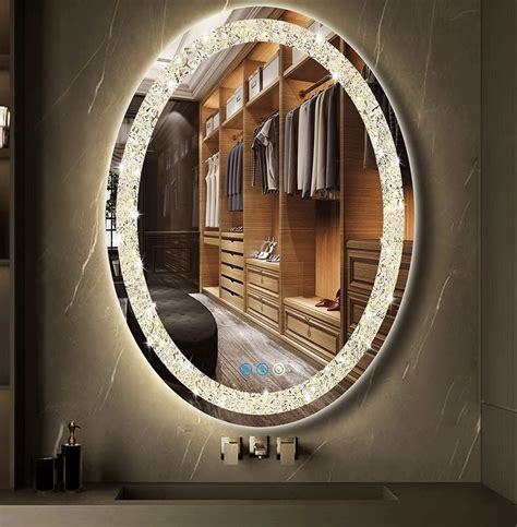 Dididada 20 X 30 Inch Crystal Oval Led Bathroom Vanity Mirror For Bathroom Wall