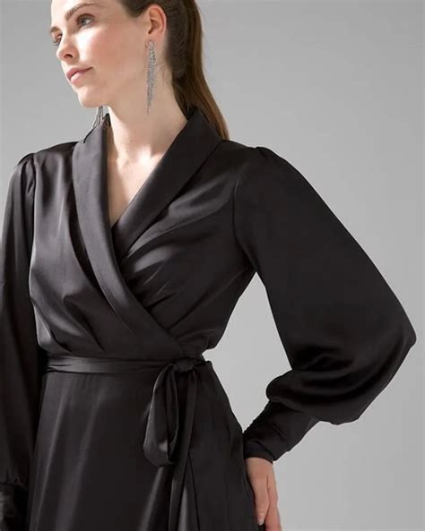 White House Black Market Long Sleeve Satin Ruffle Wrap Dress Mall Of