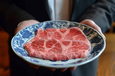 Premium AI Image Man Holding Medium Rare Slice Wagyu A Beef Out From Hot Pot Shabu