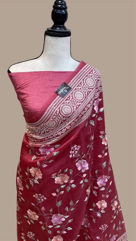 Pure Organza Chikankari Handloom Banarasi Saree बनरस सड The