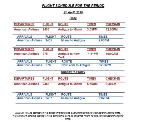 Antigua News AA Flight Schedule April 1st June 30th 2019