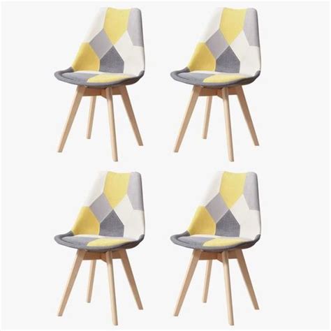 Lot de 4 Chaises Lin Pieds en Hêtre Massif Chaises Rembourrées