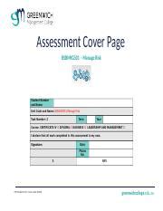 Bsbrsk T Docx Assessment Cover Page Bsbmkg Manage Risk