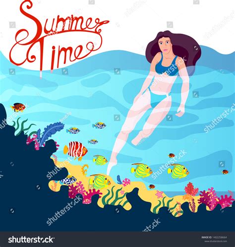 Swimming Girls Fish Vector Illustration Underwater Stock Vector ...