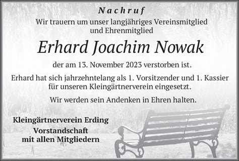 Traueranzeigen Von Erhard Joachim Nowak Trauer Merkur De