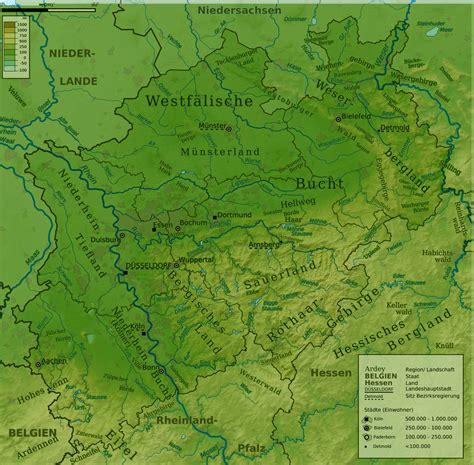 Mapa F Sico De Renania Del Norte Westfalia Tama O Completo Gifex