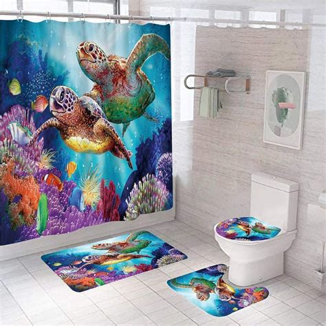 Sea Turtle Bathroom Set Sea Turtle Pretty Shower Curtain Etsy