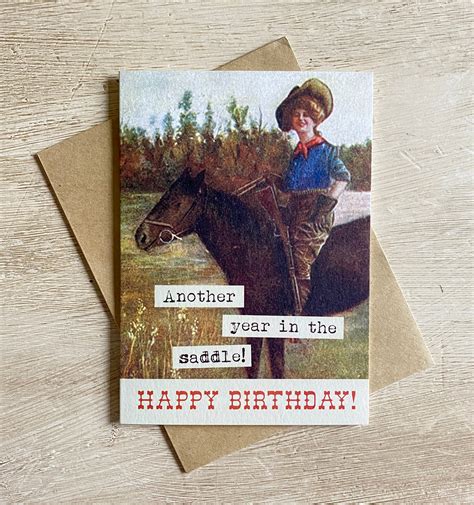 Vintage Cowgirl Art Birthday Card Etsy