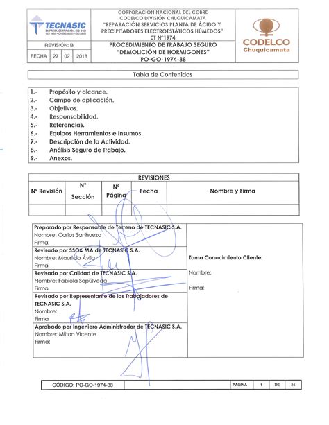 Procedimiento Rev B Demolicion De Hormigon CODELCO DIVISIN