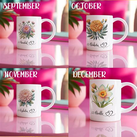 Personalized Name Birth Month Flower Mug Personalized Name Mug Birth