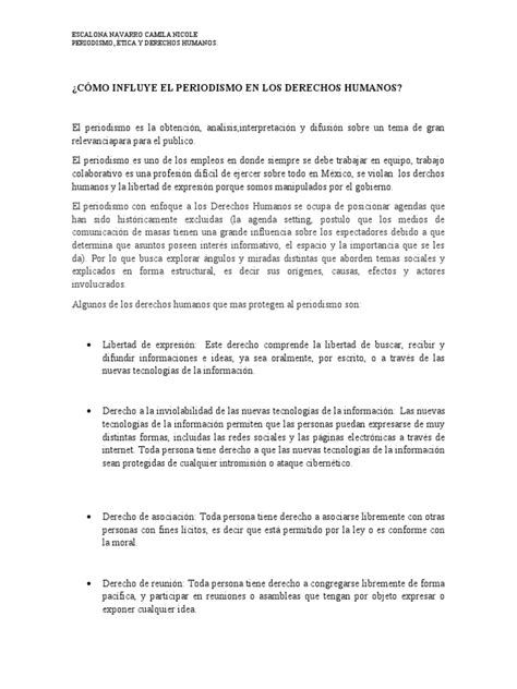 Cómo Influye El Periodismo En Los Derechos Humanos Documento Parte Dos Pdf Derechos Humanos