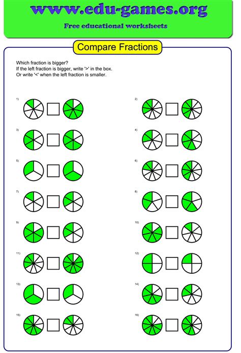 Free Printable Comparing Fractions Worksheets