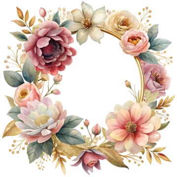 Guirlanda Floral Em Aquarela Detalhes Em Ouro Clipart Transparente