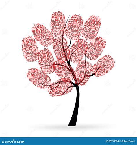 Arbre Avec Le Vecteur Rouge D Empreintes Digitales Illustration De