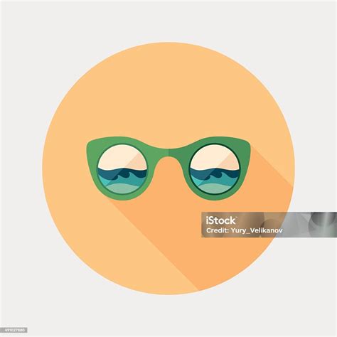 Sunglasses Beach Reflection Flat Round Icon With Long Shadows Stock Illustration Download